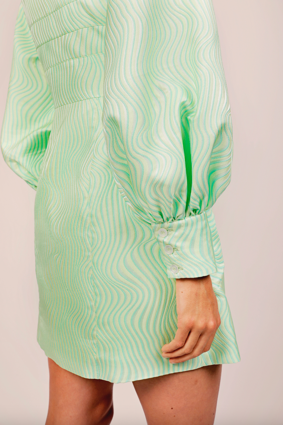 Green jacquard sleeved dress